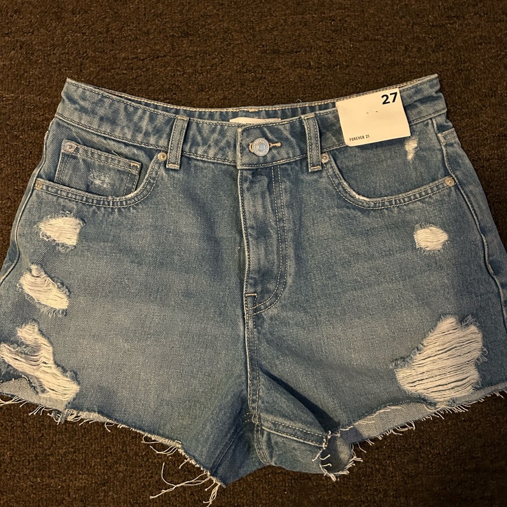 forever 21 high rise waisted distressed denim shorts size 27